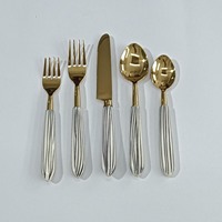Ensemble de couverts de mariage en acier inoxydable poli miroir fait à la main avec manche en corne naturelle, ensemble de cuillère et de fourchette