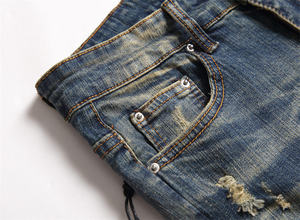 2025 automne hiver mode couleur unie déchiré Skinny Denim jean pour hommes en détresse trou Streetwear haute rue Style tricoté - Product Image 5