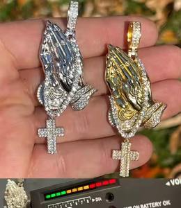 MOISSANITE Prier Mains Chapelet Fine Jewelry Pendentifs & Charms 925 Sterling Silver Iced Out Rhodium, PASSES DIAMOND Tester - Product Image 2