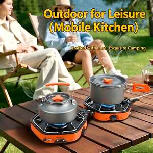 Outdoor Propane Burner Cookware mobile <b>kitchen</b> cassette stove dual control two burners - Product Image 6