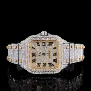 <strong>Automatic</strong> Yellow and White Luxury Roman Number <strong>Swiss</strong> Style <strong>Movement</strong> Personalized Custom Moissanite Watch