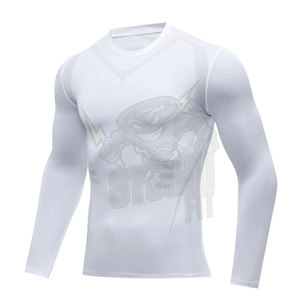 Chemise de compression blanche pour hommes vêtements de jogging à manches longues sous-vêtement de couche de base pour hommes équipement d'entraînement évacuant l'humidité athlétique - Product Image 2