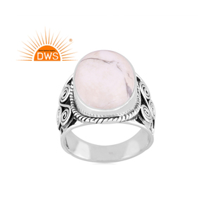 Anillo de declaración de piedras preciosas de howlita Natural de plata esterlina oxidada de gran venta, joyería personalizada para regalo de mujer para ella - Product Image 1