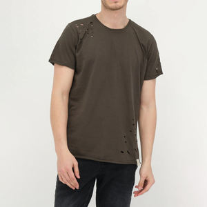 Vente en gros Streetwear T-shirt de sonnerie vierge T-shirt en détresse surdimensionné léger pour hommes - Product Image 3