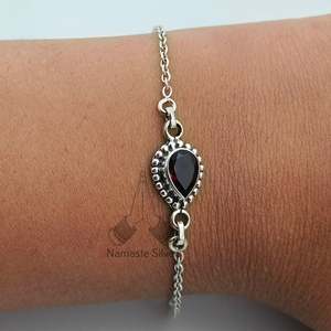 Handmade Garnet <b>Bracelet</b> with Topaz Sterling Silver January Birthstone Jewelry Elegant <b>Gemstone</b> <b>Bracelet</b> - Product Image 1