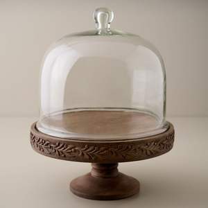 Decorative Wooden Cake Stand With Glass Dome Perfect For <b>Presenting</b> Homemade Cakes Cupcakes And Elegant Dessert Displays - Product Image 6