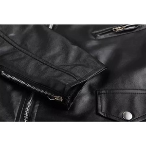 เสื้อกั๊กหนัง PU สำหรับผู้ชาย, แจ็กเก็ตหนังสำหรับขี่มอเตอร์ไซค์เสื้อแขนกุดมีซิป - Product Image 5