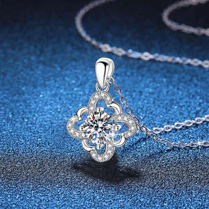 Collar Clásico de Plata de Ley S925 con Colgante de Cadena de Eslabones en Forma de Flor Multicolor con Moissanita VVS1 de 1 Quilate, Elegante y Sencillo - Product Image 4