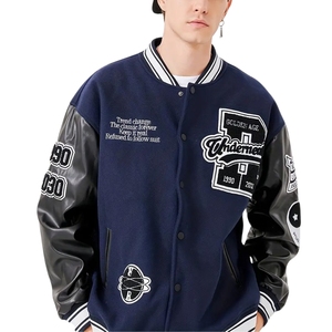 Veste Letterman Varsity pour hommes, logo personnalisé, broderie, col montant, rue haute, hiver, manches en cuir, veste de baseball pour le collège - Product Image 2