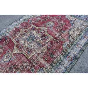 พรมตุรกีโบราณสีแดงสีน้ำเงินคลาสสิกขนาด7x11ฟุตพรมขนแกะขนแกะทรงสี่เหลี่ยมผืนผ้าเป็นมิตรต่อสิ่งแวดล้อม - Product Image 5