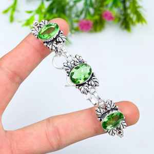 Pulsera de amatista verde fresca bohemia de Plata de Ley 925 hecha a mano ajustable ovalada facetada piedra preciosa boda fiesta cristiana - Product Image 5