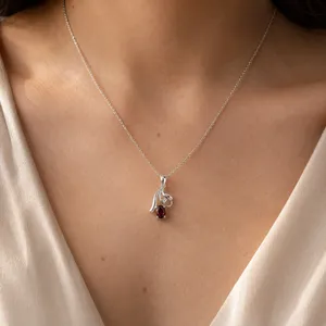 Pendentif ovale en grenat plaqué rhodium or rose - Product Image 5