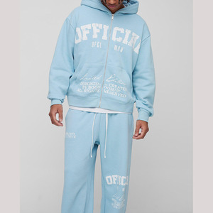 Sudadera con capucha y cremallera completa para hombre con logotipo personalizado y pantalón, conjunto de chándal, ropa deportiva atlética, traje de jogging con bolsillos con cremallera - Product Image 3