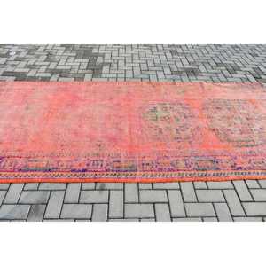 Turkish Vintage Rug 4.5x11.2 ft, <b>Red</b> Large Floral <b>Wool</b> Rug - Product Image 3