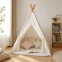 Tente tipi pliable en toile de coton pour enfants, maison de jeu intérieure en forme de pyramide pour garçons et filles avec tapis de sol
