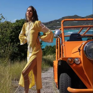 Venta al por mayor India Ucrania bordado manga larga elegante Pretty Lady Floral bordado lado hendidura manga Maxi vestido - Product Image 1