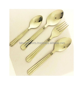 Ustensiles de cuisine décoratifs modernes, ensemble de couverts de service en acier inoxydable, ensemble de couverts faits à la main et personnalisés avec finition argentée - Product Image 3