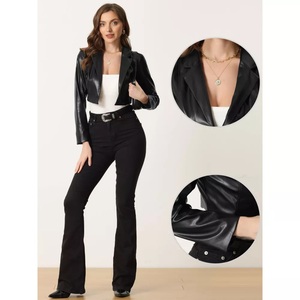 Vestes en cuir PU pour femmes, col à revers à un bouton - Product Image 4
