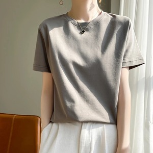 Camiseta de manga corta de algodón mercerizado de gama alta para mujer, camiseta de fondo de media manga de Color sólido para verano - Product Image 3