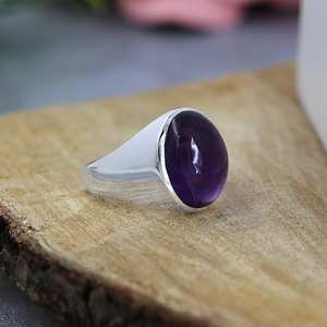 Anillo de Plata de Ley 925 con Gema de Amatista Púrpura Natural Tallada en Forma Ovalada, Anillos de Moda para Mujer, Precio al por Mayor - Product Image 6