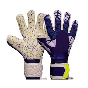 Gants de gardien de but de football en cuir blanc bleu marine Protection complète des doigts paume rembourrée étanche dragonne réglable pour le Match - Product Image 3