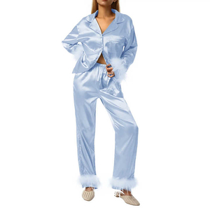 Conjunto de Pijama de Seda de Alta Calidad para Mujer, Ropa de Dormir de 2 Piezas - Product Image 1