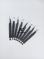Pincettes à sourcils en acier inoxydable noir mat Nouveau design Embouts en fibre à volume élevé Pointe pointue Signe dollar en forme de cœur