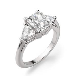 Bague de fiançailles à trois pierres en diamant taillé radiant et trillion pour femme - Product Image 2