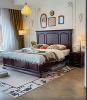 Lit de chambre classique américain de luxe en bois massif avec tiroirs de rangement, tailles King et Queen, mobilier de maison GSA66-GSA68