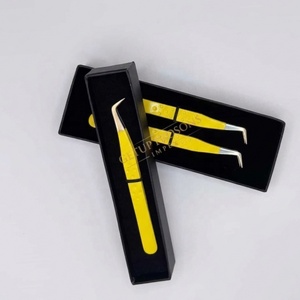 Pince à épiler professionnelle pour extensions de cils, haute qualité, 90 degrés, revêtement en poudre jaune, pointe argentée, logo personnalisé, instrument de beauté - Product Image 4