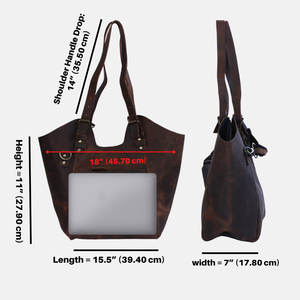 Sac à main fourre-tout en cuir véritable marron pour femmes de tous les jours en forme de tonneau avec fermeture à glissière léger Durable deux sangles - Product Image 6