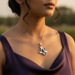 Pendentif moderne pour femme en argent 925, design abstrait, or, or rose, platine, avec diamant, perle, cadeau religieux pour les fêtes - Product Image 2