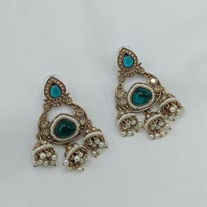 ต่างหู jhumki ลูกปัดชุบทองออกแบบสำหรับผู้หญิงหินคริสตัลหรูหราเครื่องประดับชาติพันธุ์อินเดีย - Product Image 5