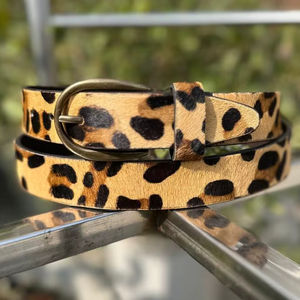 Handcrafted Vintage Heat-Transfer <b>Printed</b> <b>Leopard</b> Hair Finish Cow Hide Leather <b>Belt</b> Heavy Duty Steel Pin Buckle Western Design - Product Image 1