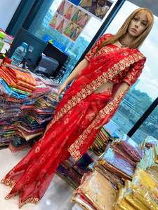 Blusa de trabajo de Organza con bordado, traje tradicional indio, Color rojo, estampado Digital, con borde de encaje, novedad de 2022 - Product Image 4