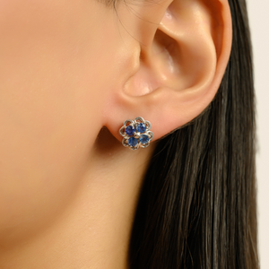 Exquisitos Pendientes de Zafiro Azul en Forma de Flor, Plata de Ley 925, Engaste de Puntas, Joyería Fina - Product Image 2