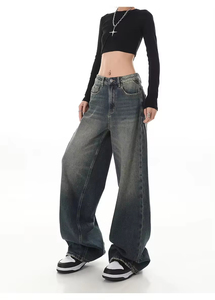 Pantalones vaqueros holgados rectos lavados Vintage para hombre, pantalones vaqueros de pierna ancha desgastados con bolsillos mulit de cintura alta - Product Image 6