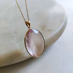 Natural <b>Rose</b> <b>Quartz</b> Oval Cut 14k Gold Pendant 22x28mm Fine Fashion Gold <b>Jewelry</b> for Women Wholesale <b>Jewelry</b> Manufacturing - Product Image 6