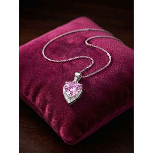 Pendentif Cimone en argent, cœur rose, plaqué or, acier inoxydable, laiton, serti de diamants, monture griffe, forme goutte d'eau tendance, chaîne - Product Image 2