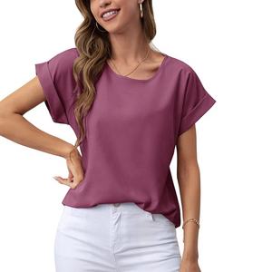 T-shirt oversize en coton à col ras du cou pour femmes, manches courtes, simple, décontracté, doux et respirant, essentiel pour tous les jours. - Product Image 1