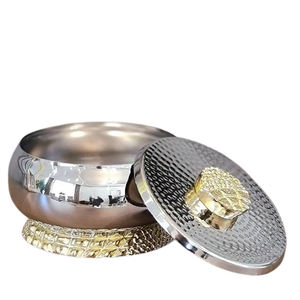 Bol en forme de feuille à texture martelée Bol à vaisselle en métal en acier inoxydable en aluminium poli brillant - Product Image 3