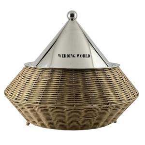 Olla Caliente de Madera con Acabado en Nogal y Tapa Dorada, Forma Redonda, Diseño de Mesa, Calentador de Comida de Madera de Lujo, Nuevo y Elegante - Product Image 3