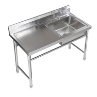 Évier de cuisine professionnel en acier inoxydable abordable avec table de préparation intégrée et bac à linge