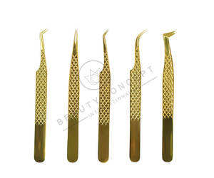 Ensemble d'outils professionnels japonais en acier inoxydable Pince à épiler d'extension de cils en or 5 pièces avec pointe pointue durable - Product Image 1