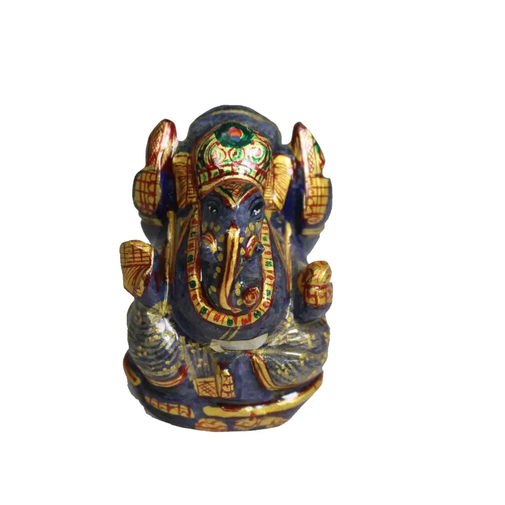 Lapis Lazuli Ganesha Gold Painted Hand Carving 2.5x1.5x1.5 Inches Home Decor Statue