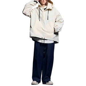 Sweat-shirt à capuche pour homme de haute qualité, à épaules tombantes, surdimensionné, en nylon lavé, fin, à demi-boutons - Product Image 5