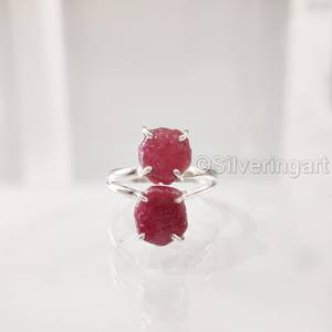 Bague pour femme en argent sterling 925 avec pierre brute de rubis naturel, pierre de naissance de juillet, style hippie, cadeau de Noël - Product Image 1