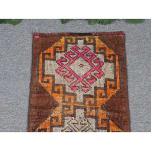 Alfombra de 1.1x3.2 pies, Alfombra Pequeña Vintage, Alfombra Floral Marrón - Product Image 3