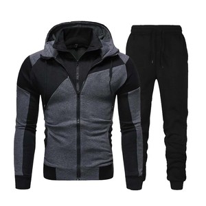 Survêtement deux pièces pour hommes pour la salle de sport, vêtements décontractés et exercice avec veste à manches longues et pantalon de jogging fuselé - Product Image 1
