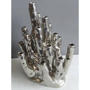 Aluminio fundido plata brillante pulido único diseñador de lujo bodas y fiestas de Villa centro de mesa decoración florero - Product Image 1